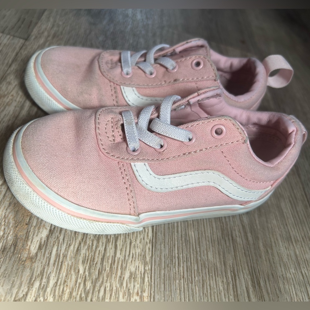 Vans Pink Canvas Kids Sneakers with White Stripe